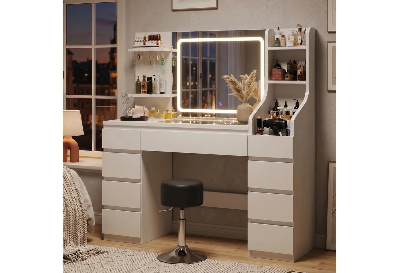 HOMALL Schminktisch mit LED-Beleuchtung und Stauraum Weiß - Bild 2