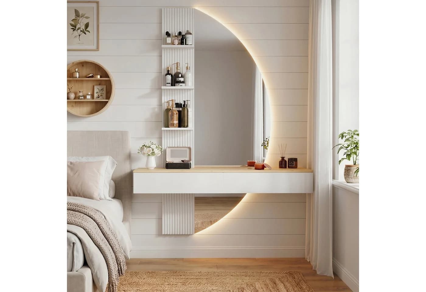 HOMALL Hängender Schminktisch mit LED-Beleuchtung Weiß/Schwarz - Bild 3