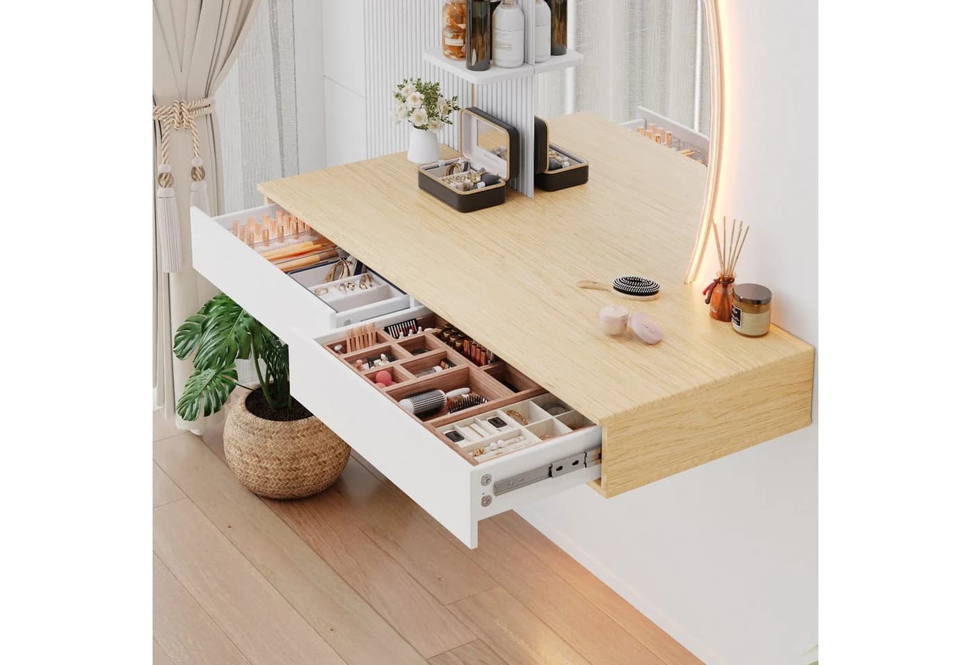 HOMALL Hängender Schminktisch mit LED-Beleuchtung Weiß/Schwarz - Bild 5