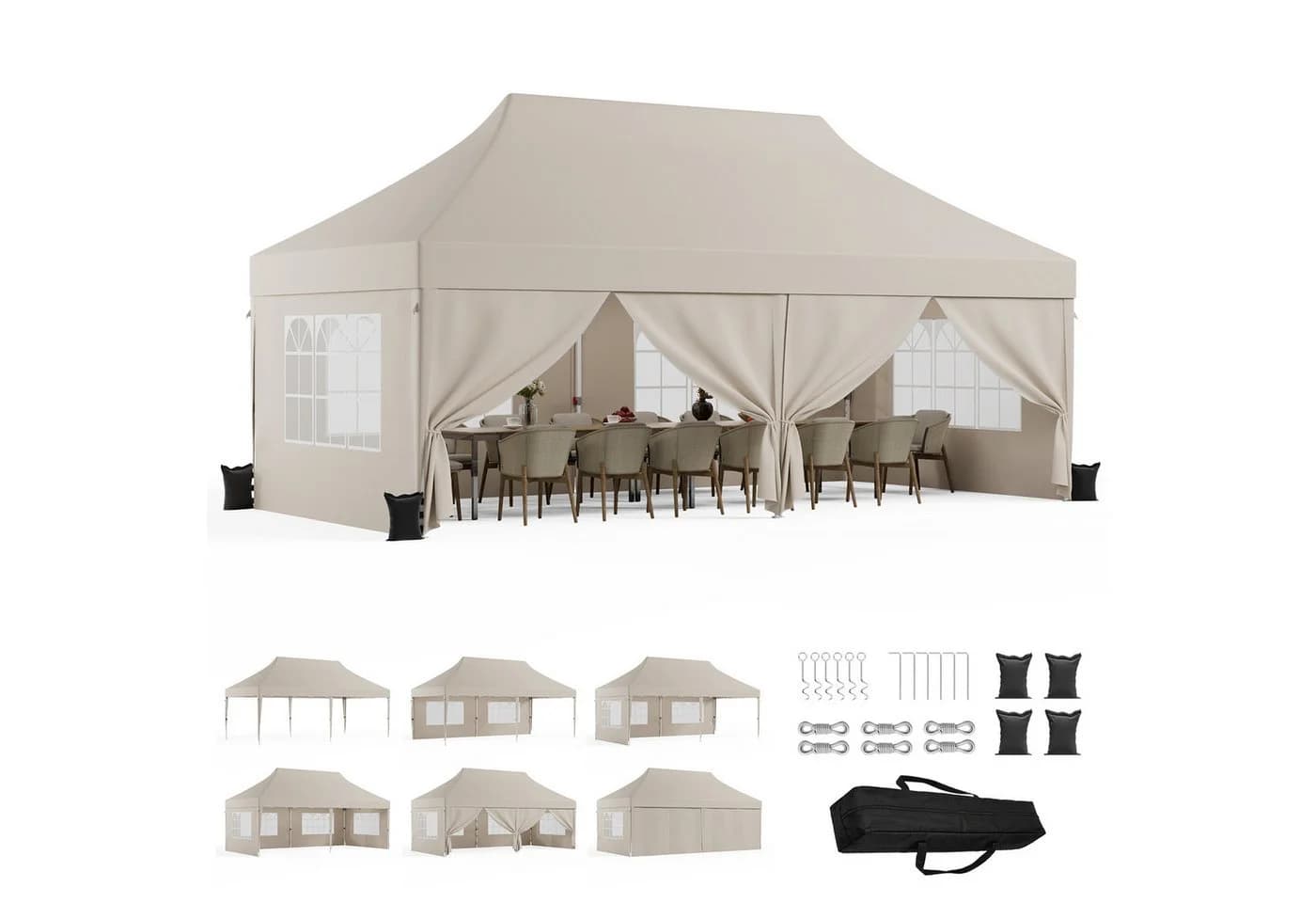 HOMALL Faltpavillon 300x600cm Beige/Grau wasserdicht