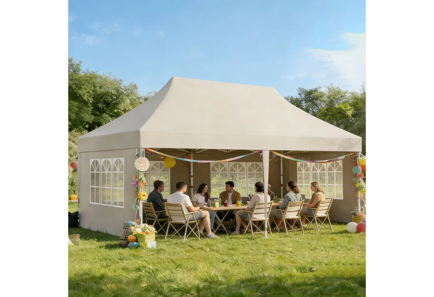 HOMALL Faltpavillon 300x600cm Beige/Grau wasserdicht - Bild 2