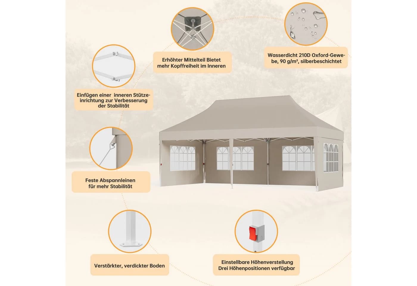 HOMALL Faltpavillon 300x600cm Beige/Grau wasserdicht - Bild 5