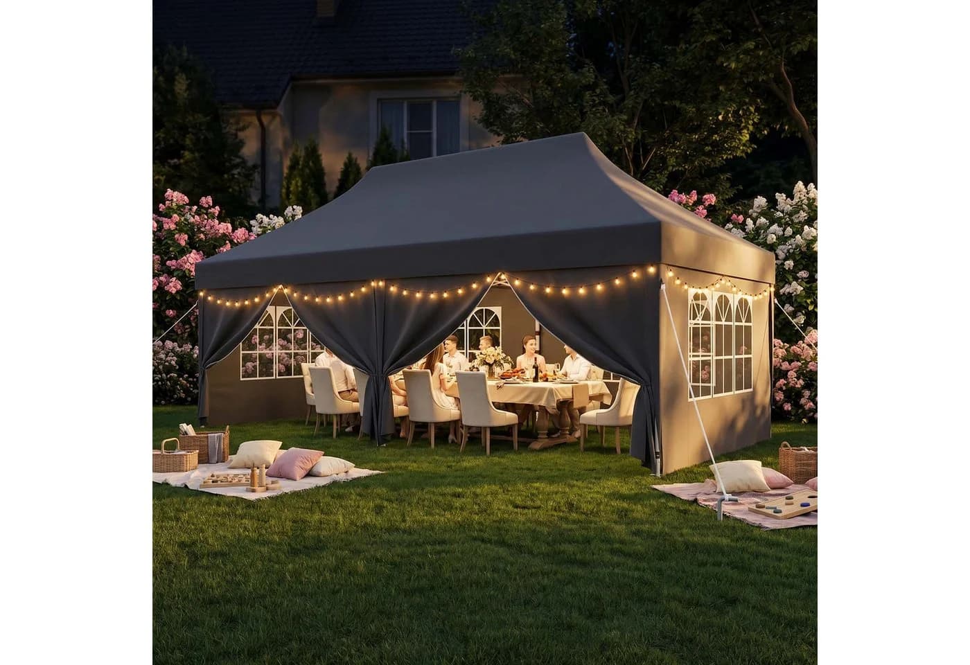 HOMALL Faltpavillon Pop-Up Partyzelt Grau Beige wasserdicht - Bild 3