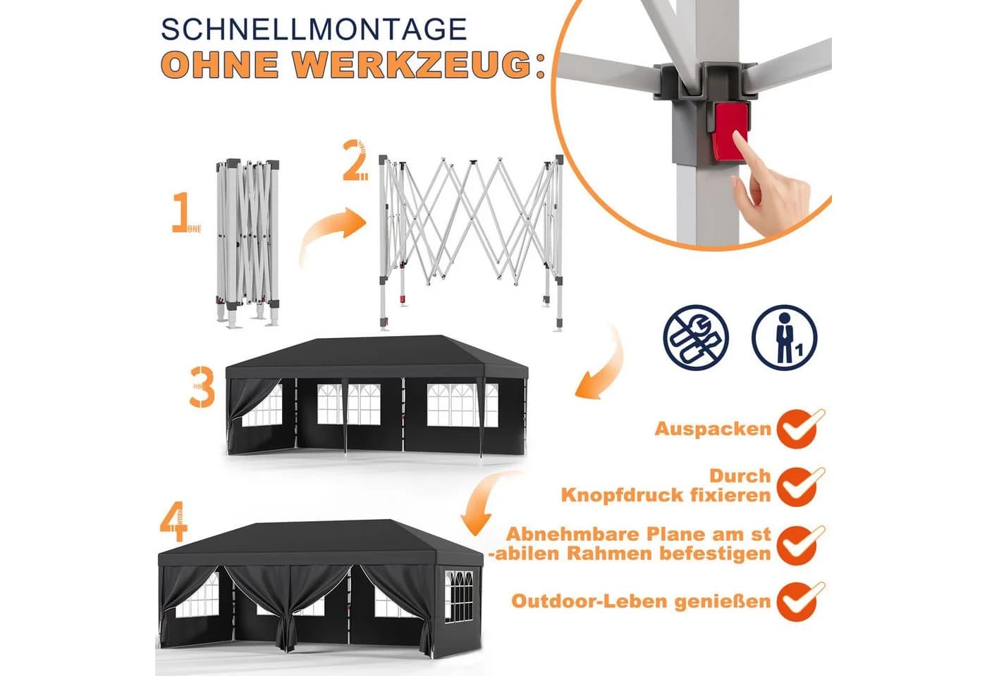 HOMALL Faltpavillon 3x6m Grau Wasserdicht Gartenzelt - Bild 3
