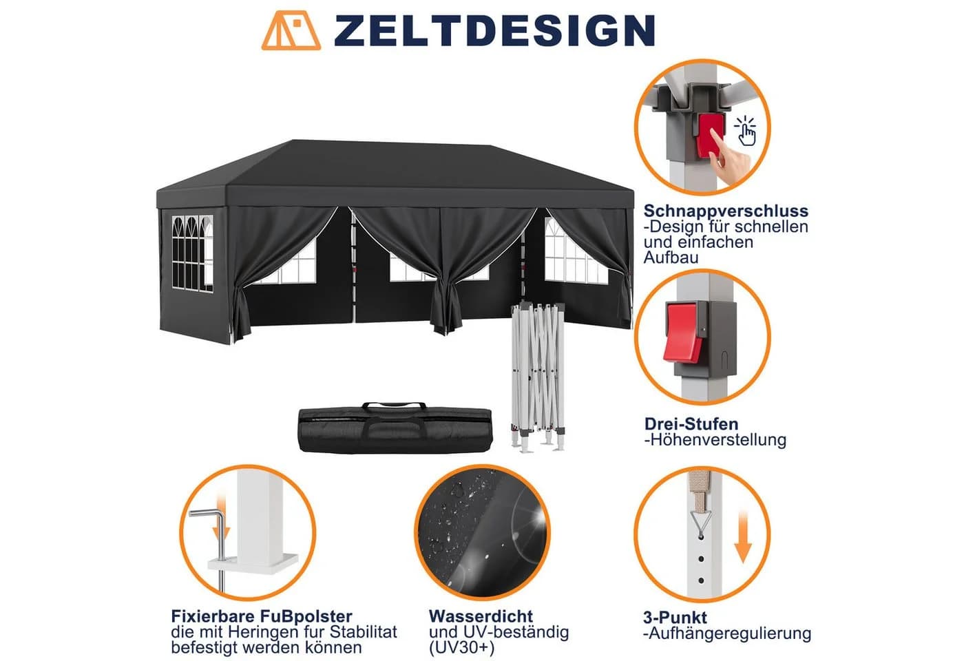 HOMALL Faltpavillon 3x6m Grau Wasserdicht Gartenzelt - Bild 4