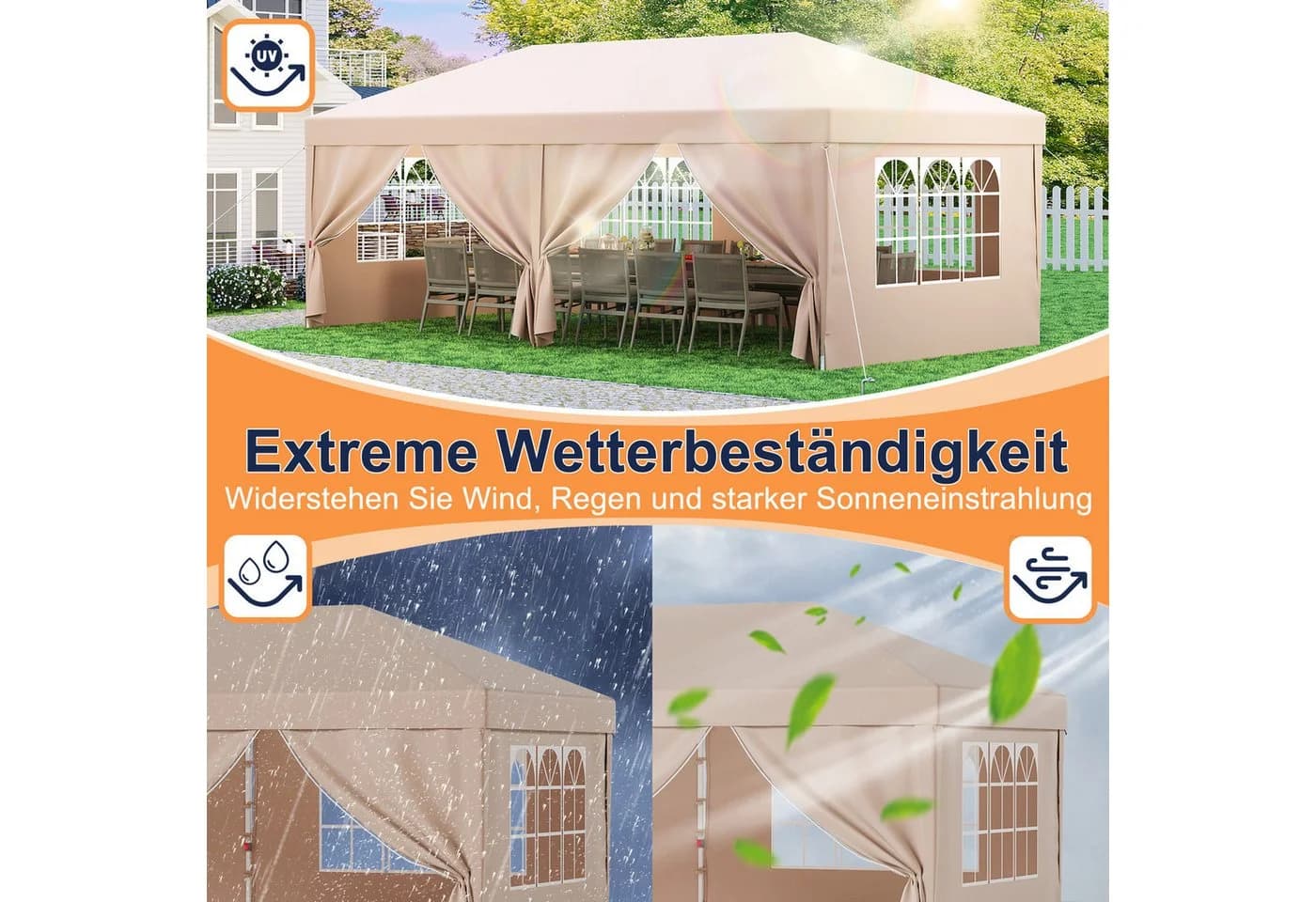 HOMALL Faltpavillon 3x6m Beige/Grau/Blau Wasserdicht Gartenzelt - Bild 5