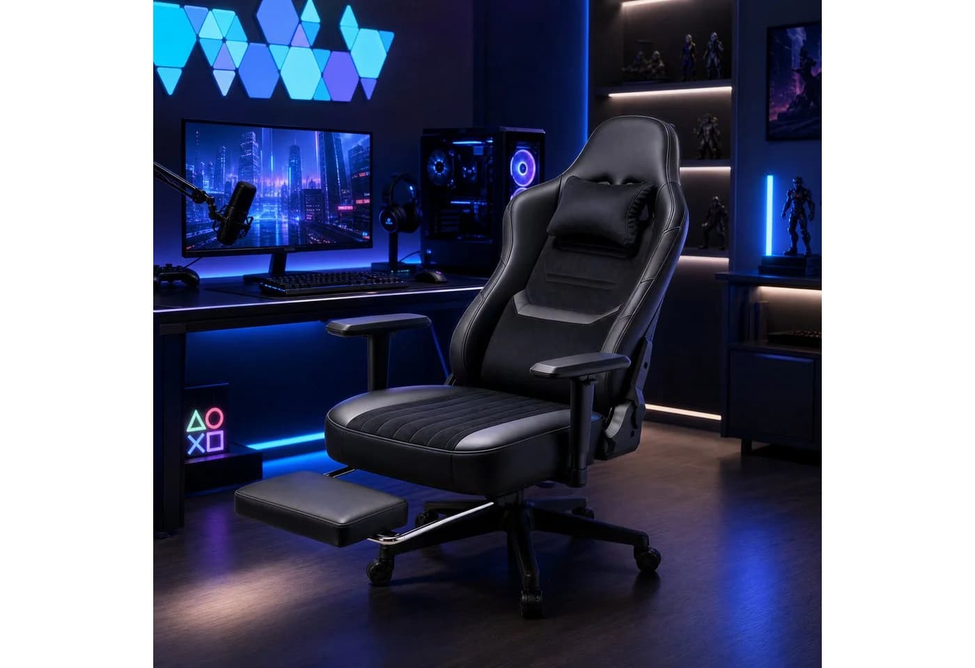 HOMALL Gaming-Stuhl 165° Neigung Schwarz Samt PU-Leder