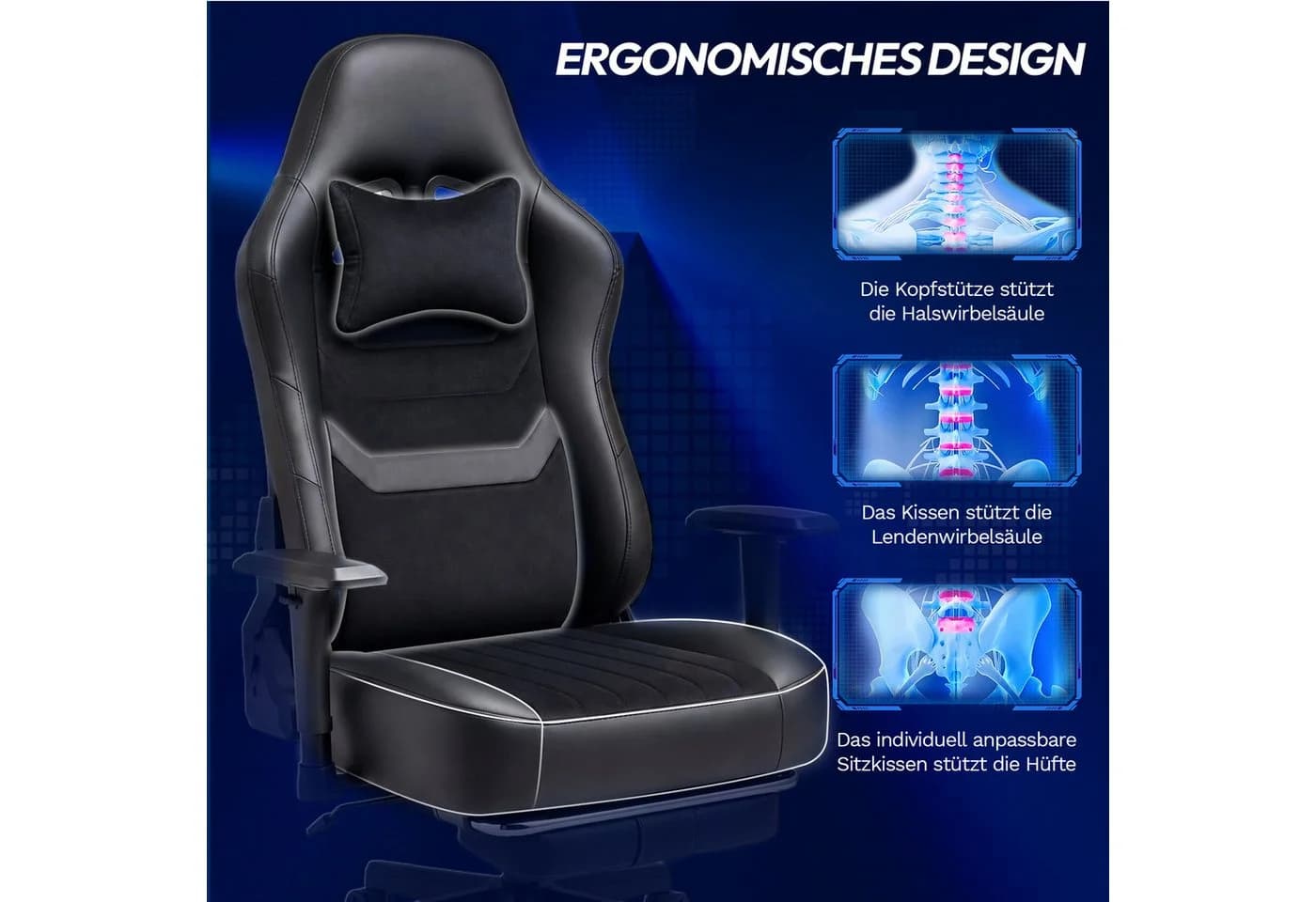 HOMALL Gaming-Stuhl 165° Neigung Schwarz Samt PU-Leder - Bild 5
