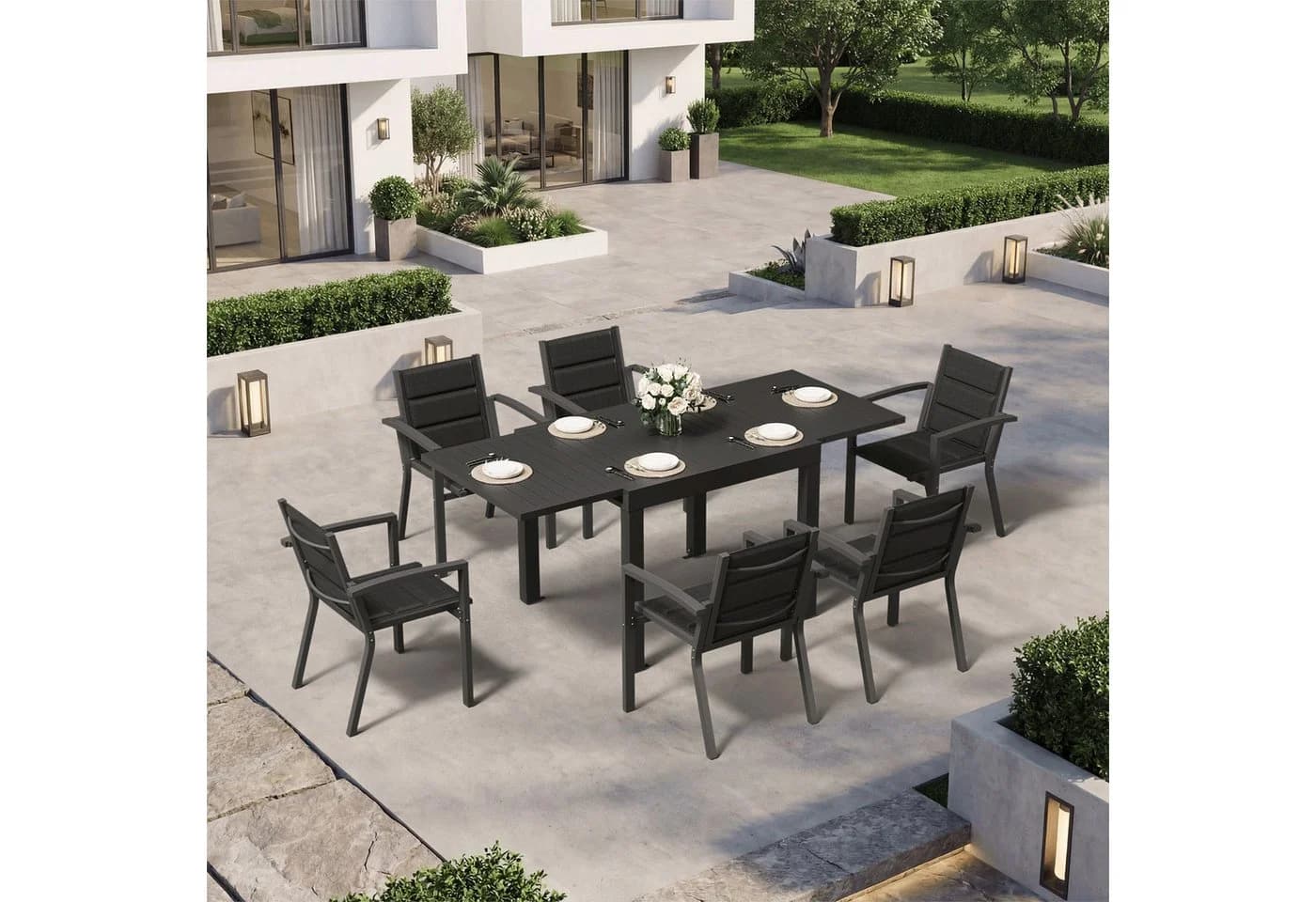 Furnicopia Garten-Essgruppe 7-tlg. Grau/Braun Aluminium
