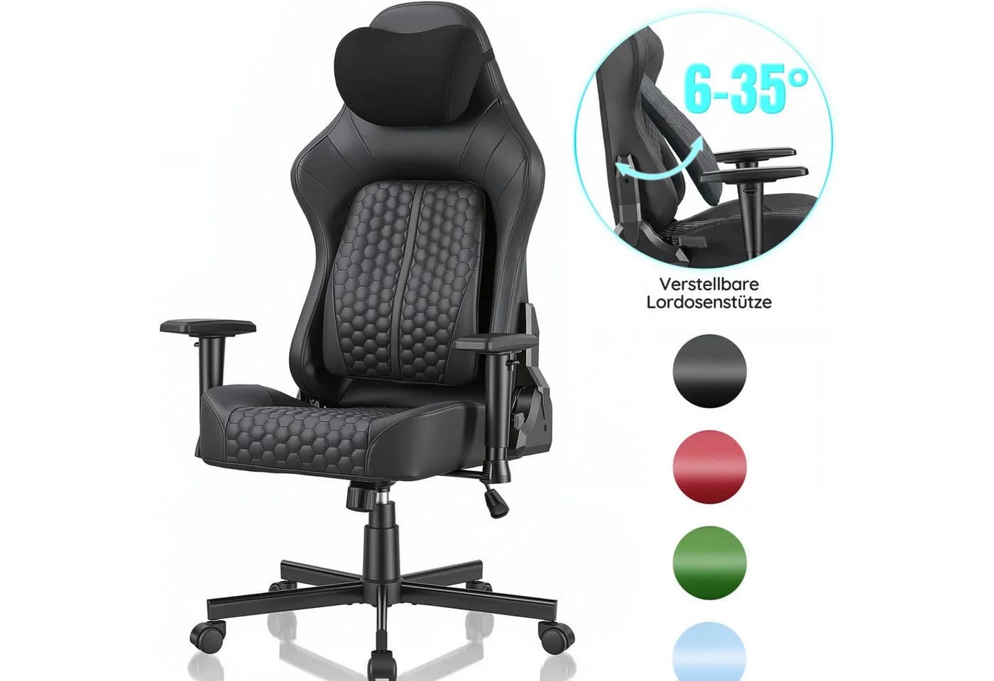 HOMALL Gaming-Stuhl Schwarz mit verstellbarer Lendenstütze - Bild 2