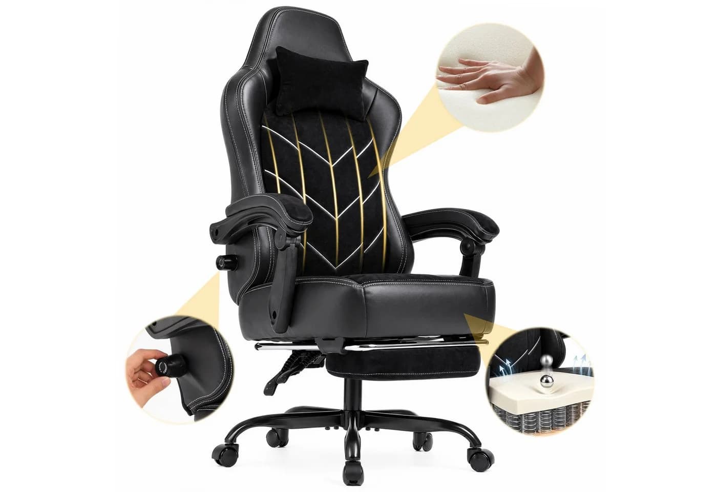 HOMALL Gaming-Stuhl mit Federkern, atmungsaktiver Stoff, Fußstütze, ergonomisch - Bild 2