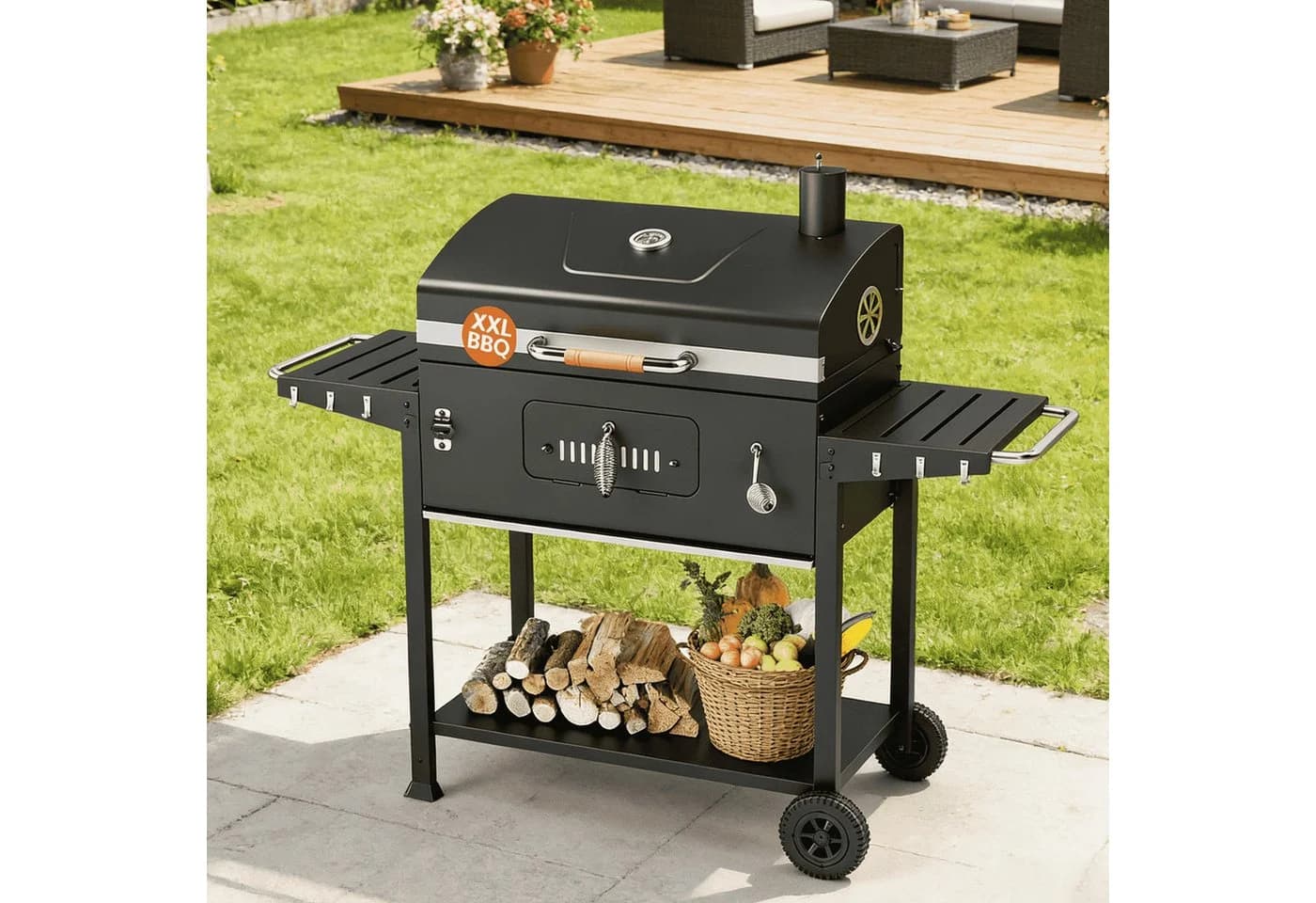 GUNJI Holzkohlegrill XXL mit Thermometer & klappbaren Ablagen
