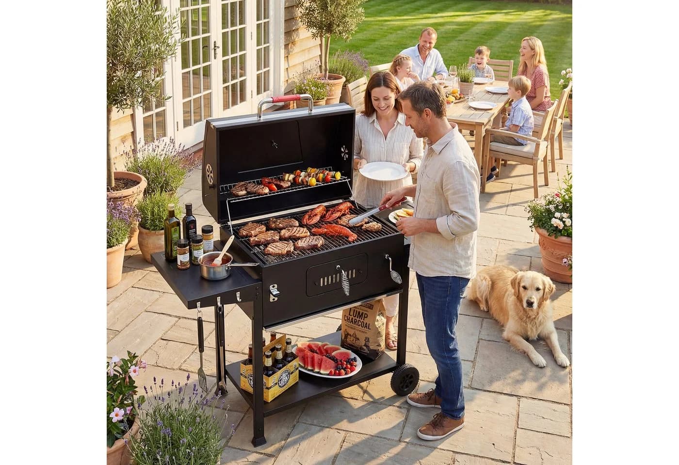 GUNJI Holzkohlegrill XXL mit Thermometer & klappbaren Ablagen - Bild 3