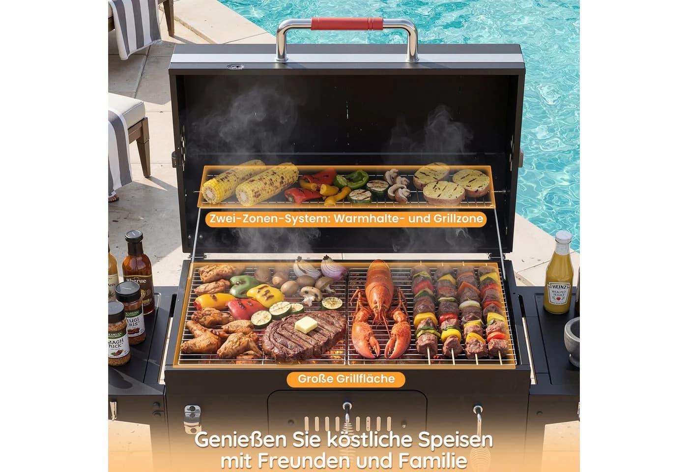 GUNJI Holzkohlegrill XXL mit Thermometer & klappbaren Ablagen - Bild 5