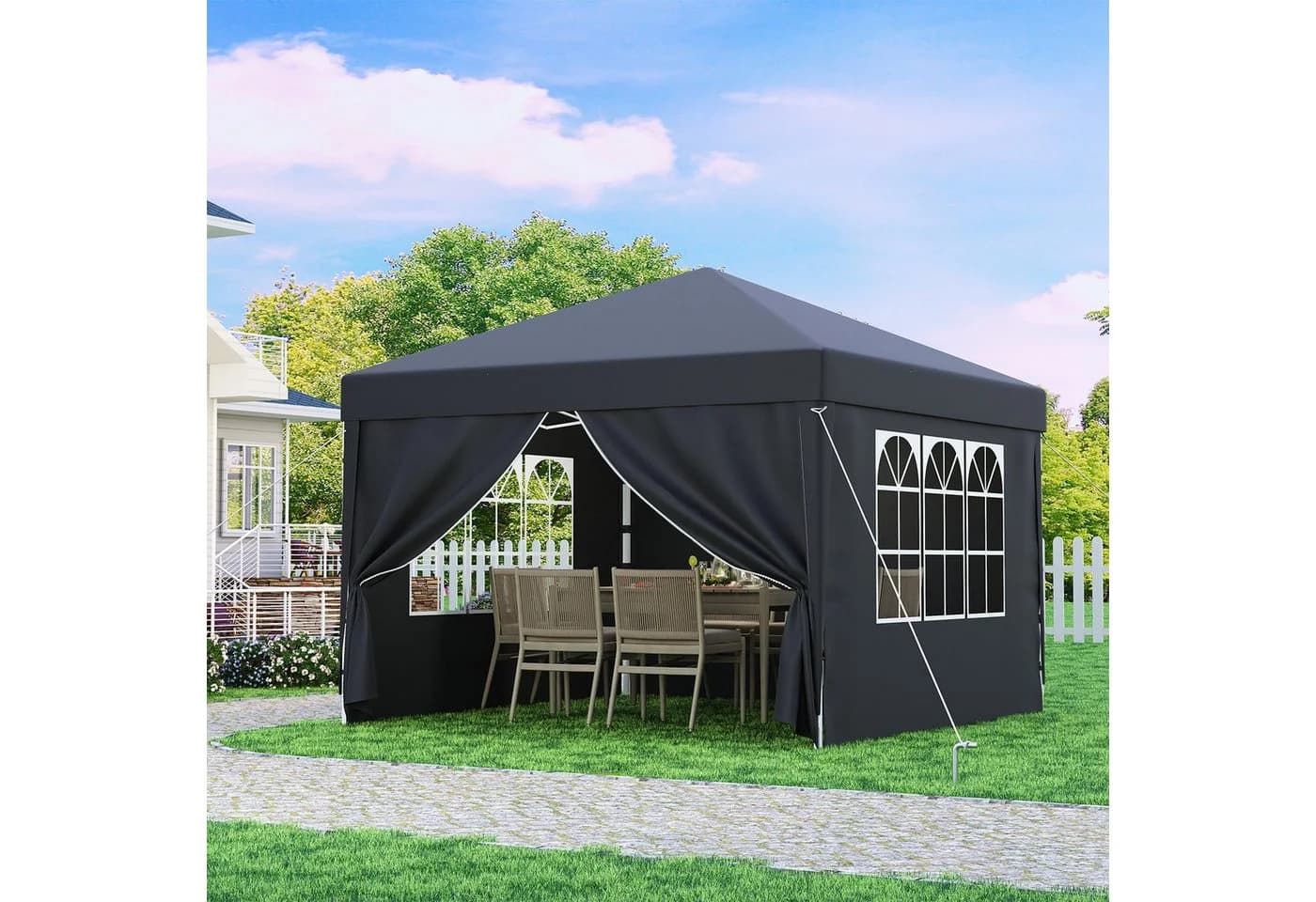 GUNJI Faltpavillon 3x3m Grau Edelstahl UV-Schutz
