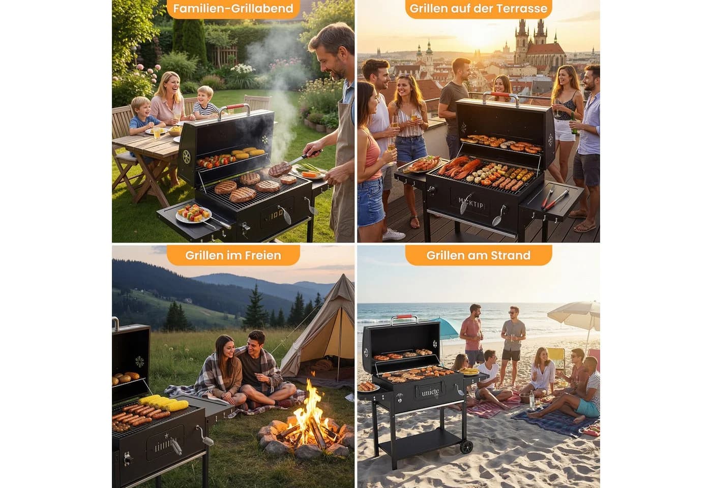 HOMALL Holzkohlegrillwagen XXL mit Thermometer & Rollen Schwarz - Bild 5