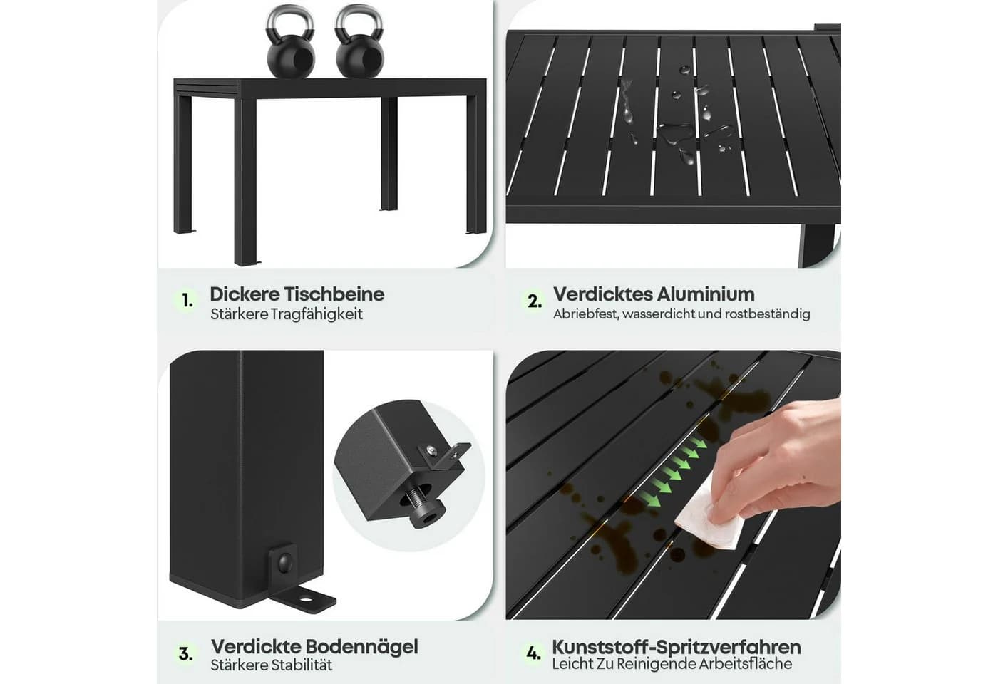 GUNJI Gartentisch Aluminium-Teleskoptisch, 80/160, 160/260cm, wasserdicht und rostfrei - Bild 3
