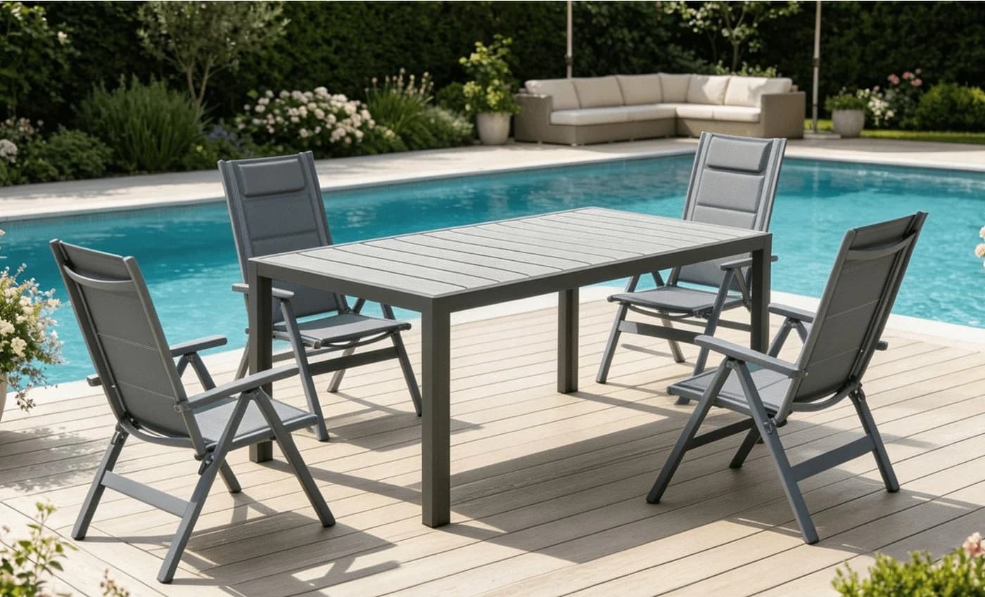 HOMALL Garten-Essgruppe 5-tlg. Aluminium & Holzoptik - Bild 2