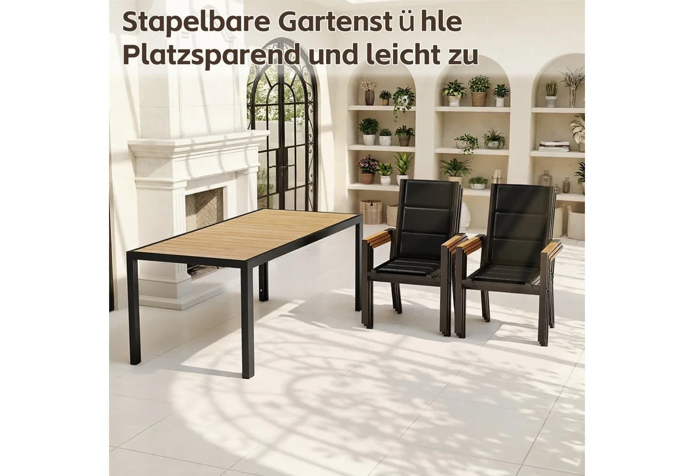 HOMALL Garten-Essgruppe 7-tlg. Aluminium Tisch mit Holzoptik Grau/Beige - Bild 5