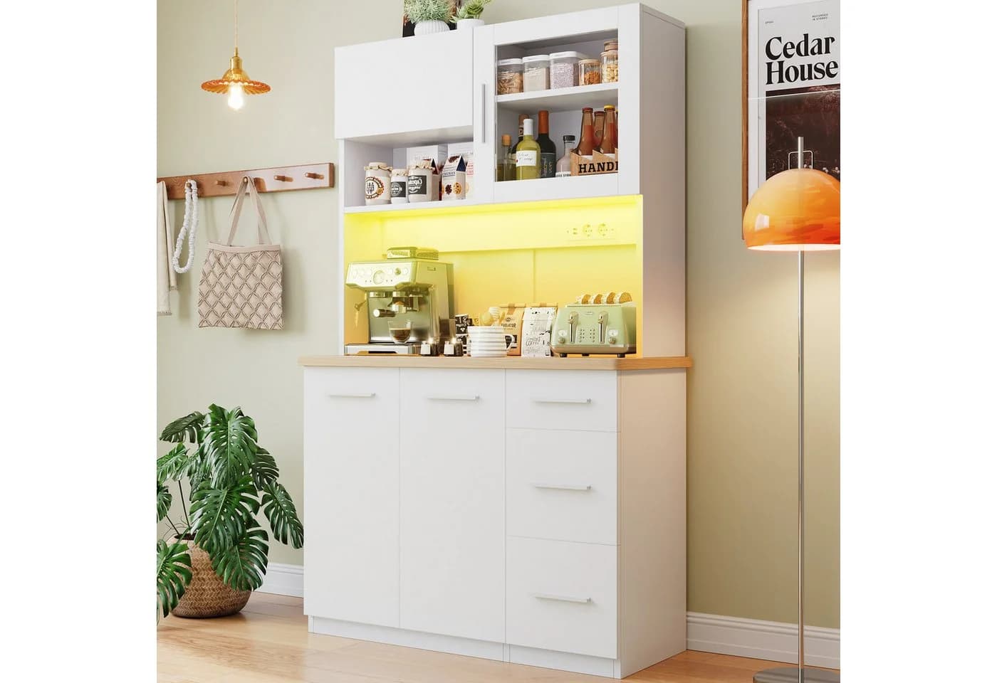 HOMALL Küchenbuffet Weiß mit LED-Beleuchtung