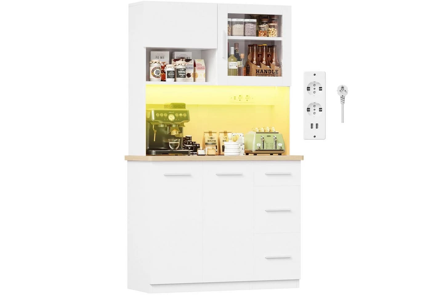 HOMALL Küchenbuffet Weiß mit LED-Beleuchtung - Bild 2
