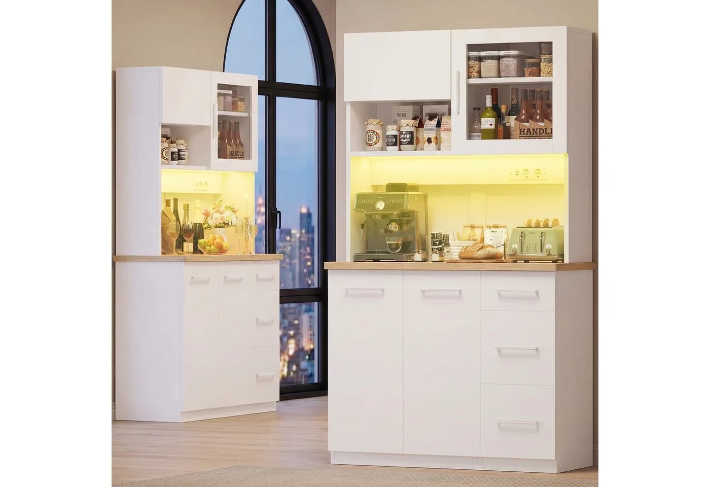 HOMALL Küchenbuffet Weiß mit LED-Beleuchtung - Bild 3