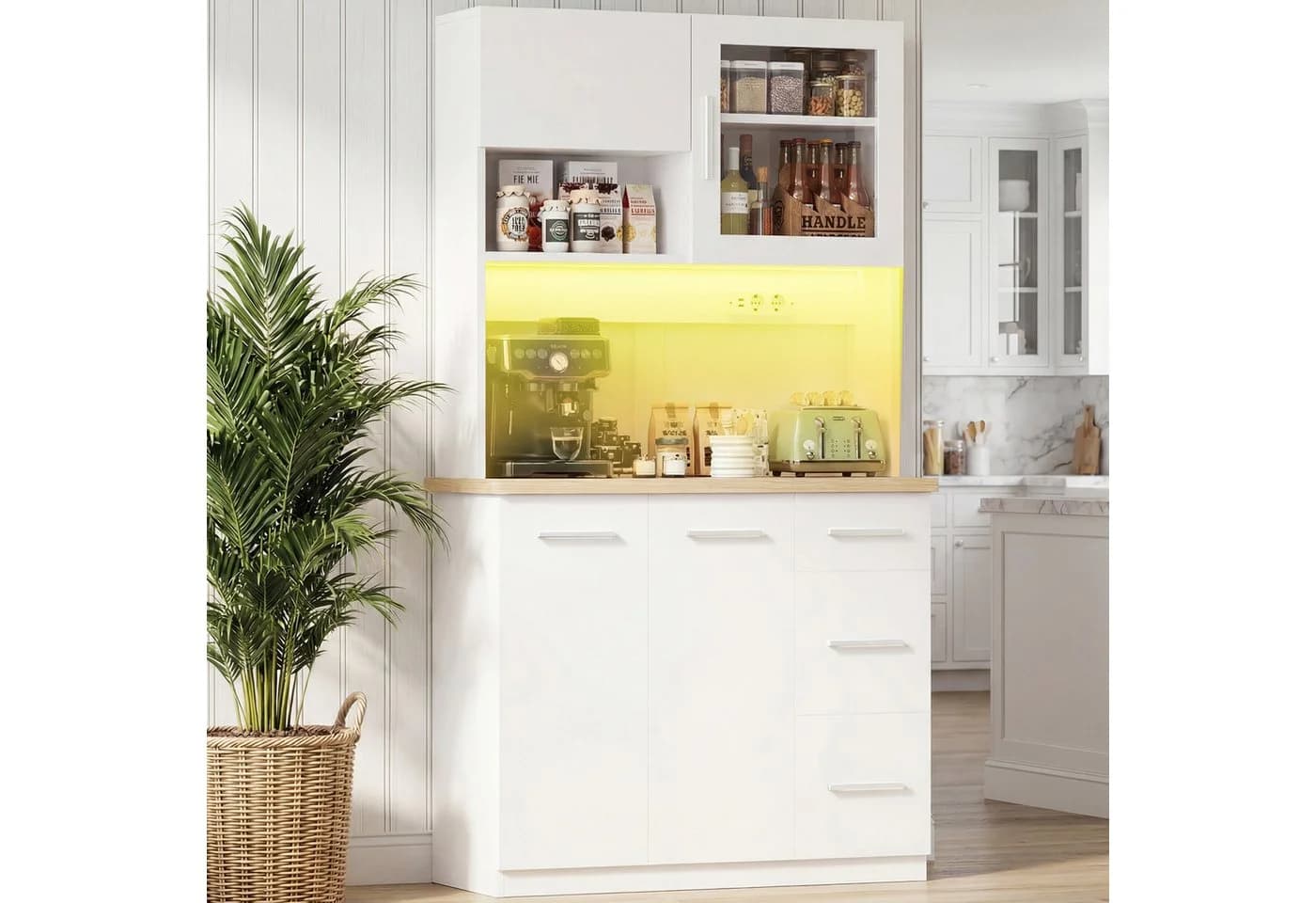 HOMALL Küchenbuffet Weiß mit LED-Beleuchtung - Bild 4