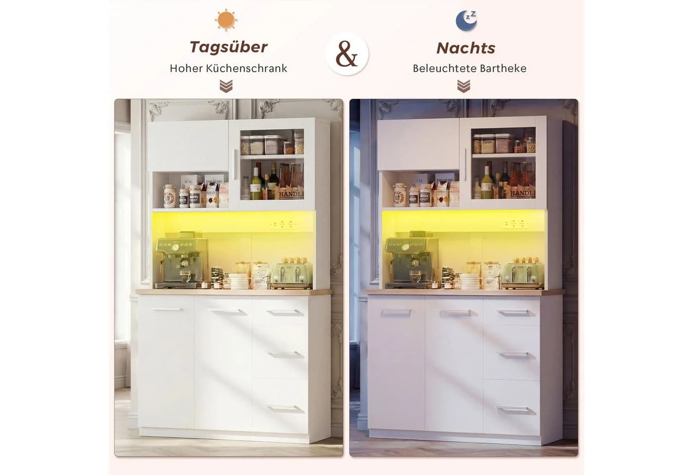 HOMALL Küchenbuffet Weiß mit LED-Beleuchtung - Bild 5