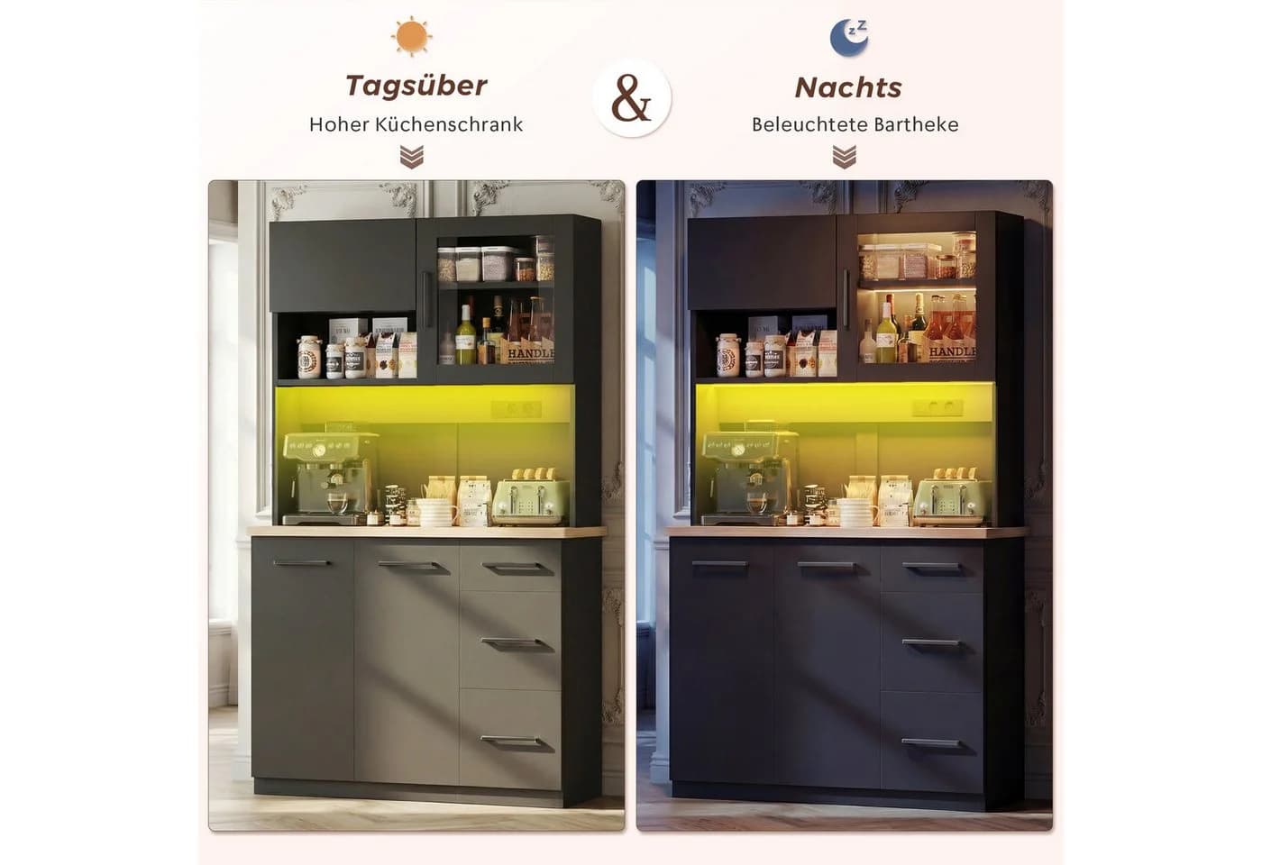 HOMALL Küchenbuffet mit LED-Beleuchtung Weiß - Bild 5
