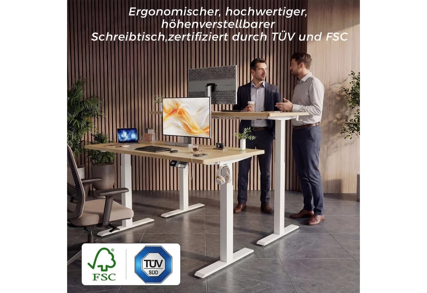 HOMALL Höhenverstellbarer Schreibtisch Elektrisch Beige 25mm Tischplatte