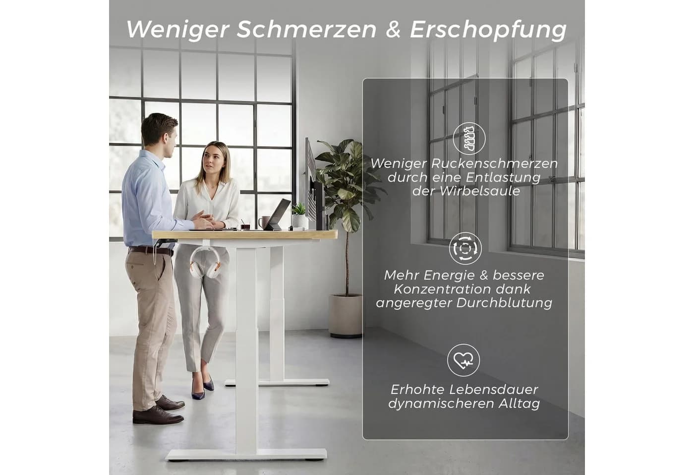 HOMALL Höhenverstellbarer Schreibtisch Elektrisch Beige 25mm Tischplatte - Bild 3