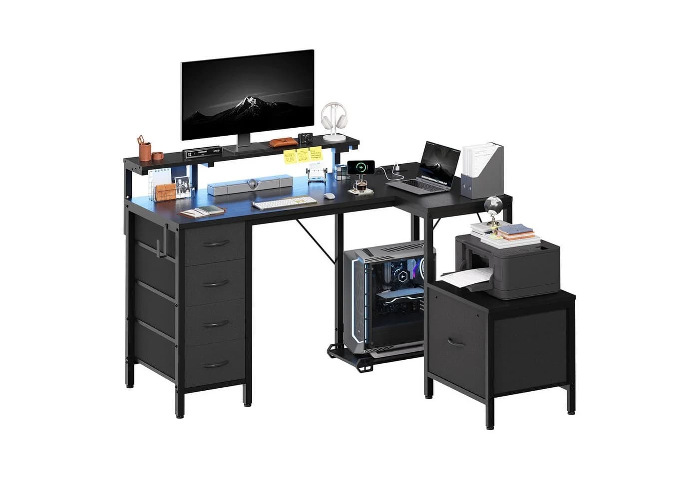 HOMALL Gaming-Schreibtisch mit Stauraum, USB-Anschlüssen und LED-Beleuchtung - Bild 2