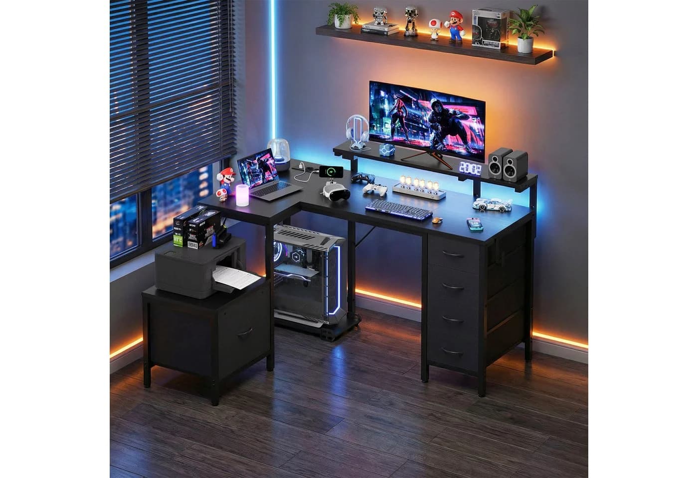 HOMALL Gaming-Schreibtisch mit Stauraum, USB-Anschlüssen und LED-Beleuchtung - Bild 3
