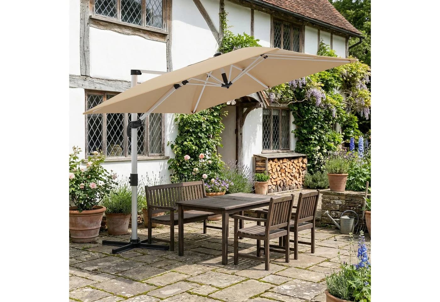 HOMALL Sonnenschirm 300x400 cm Ampelschirm Beige Grau UV-Schutz 50+ - Bild 3