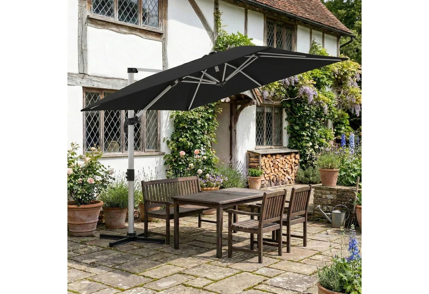 HOMALL Sonnenschirm 300x400 cm Ampelschirm Grau UV-Schutz 50+ - Bild 3