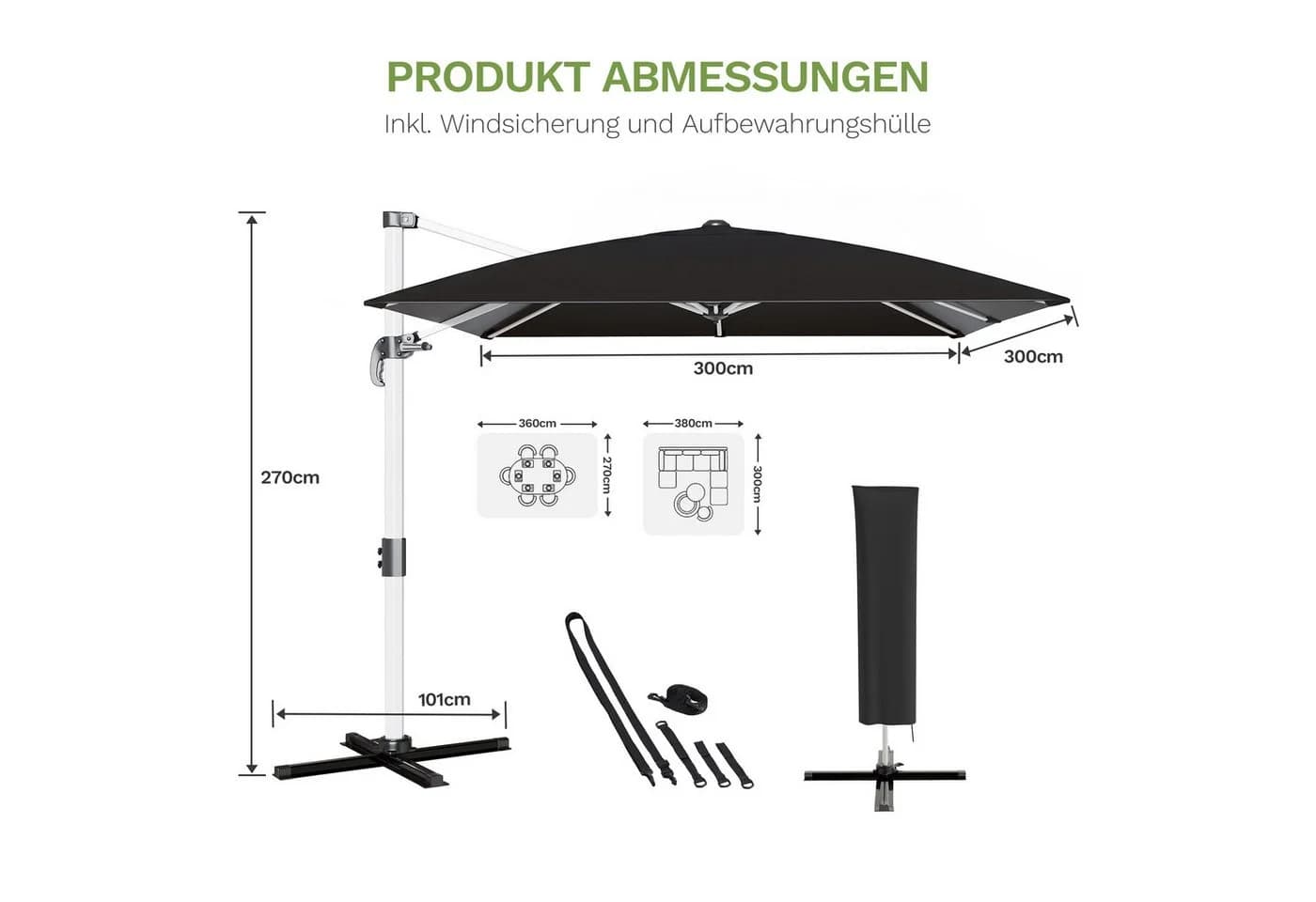 HOMALL Sonnenschirm 300x400 cm Ampelschirm Grau UV-Schutz 50+ - Bild 4