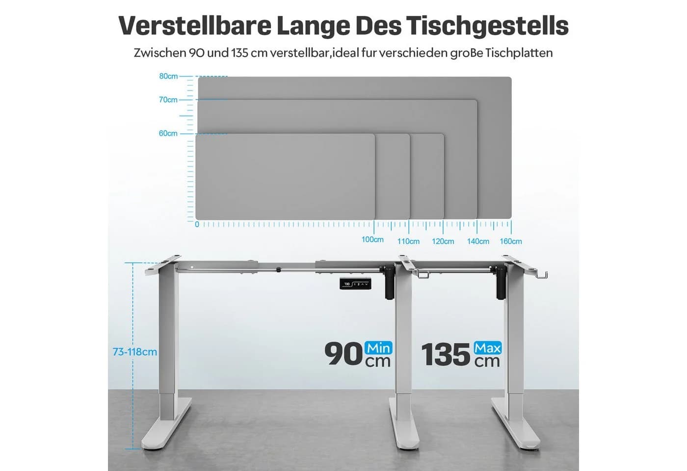 HOMALL Schreibtisch Grau Elektrisch höhenverstellbar mit LED-Anzeige - Bild 5