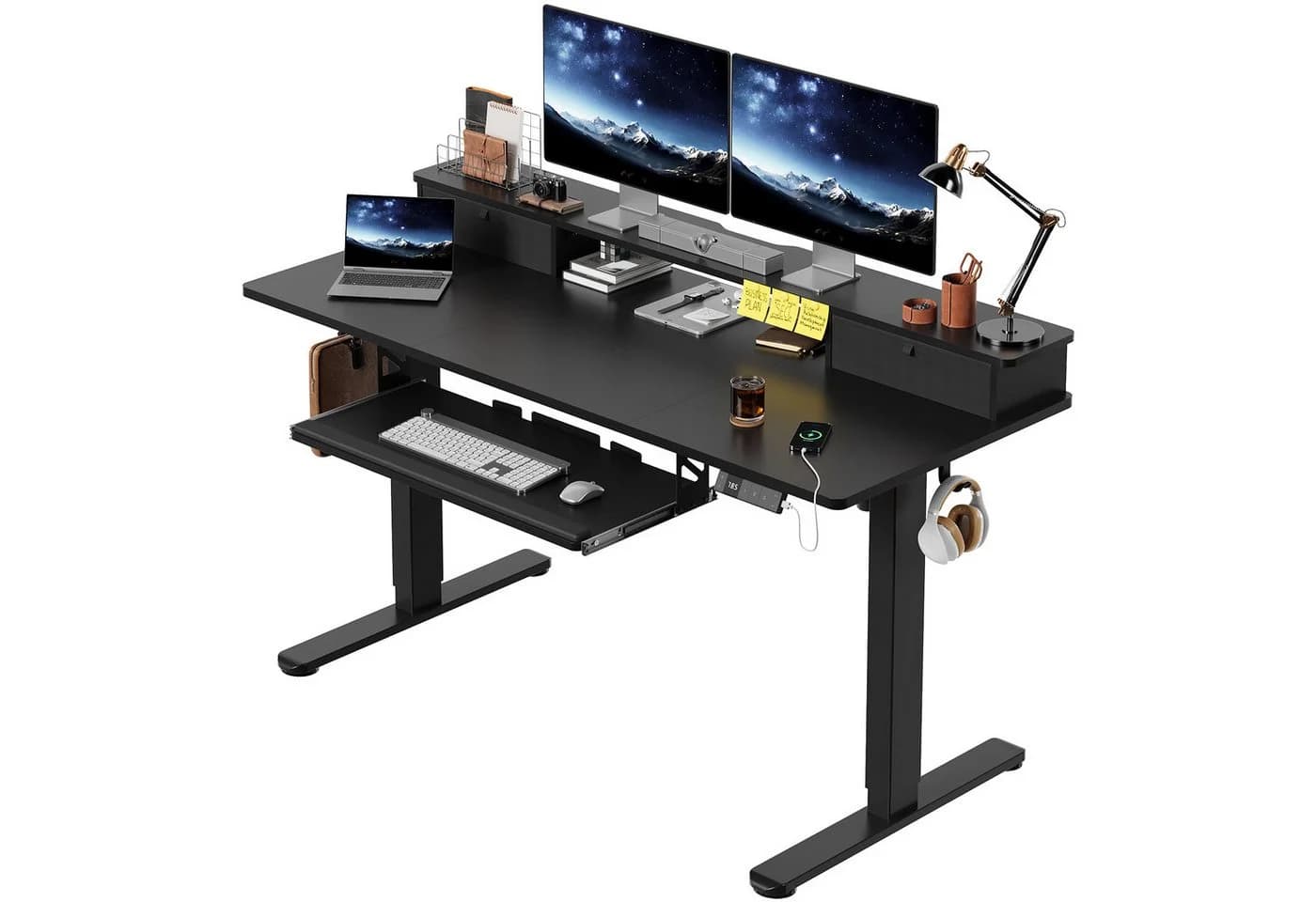 HOMALL Höhenverstellbarer Schreibtisch 140x60 cm Schwarz/Weiß - Bild 2