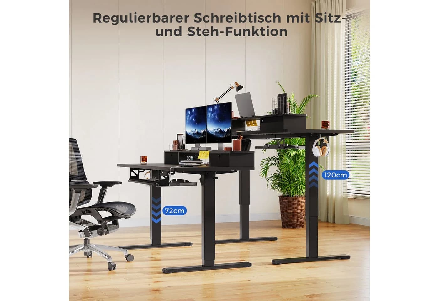 HOMALL Höhenverstellbarer Schreibtisch 140x60 cm Schwarz/Weiß - Bild 3
