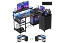 HOMALL Eck-Schreibtisch Schwarz mit LED, Schubladen & Steckdosen Bild 2