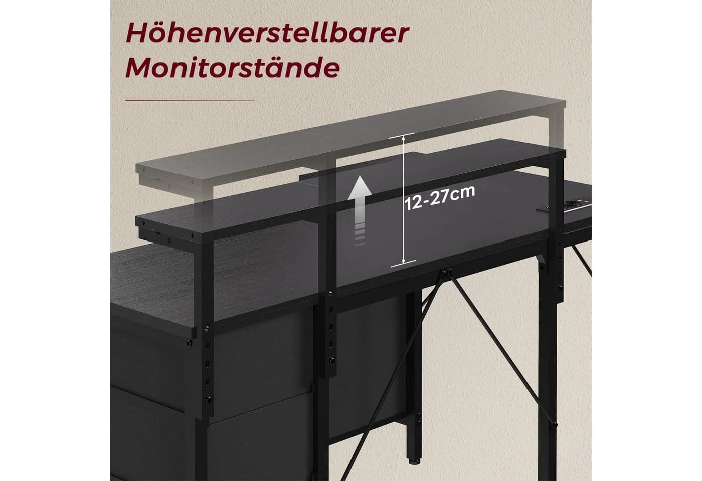 HOMALL Eckschreibtisch Schwarz mit Schubladen und LED - Bild 4
