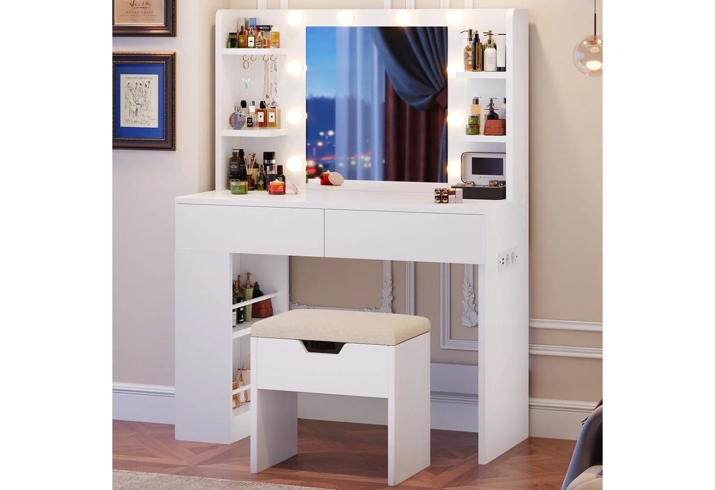 HOMALL Schminktisch mit LED-Beleuchtung und USB-Anschlüssen Weiß - Bild 2