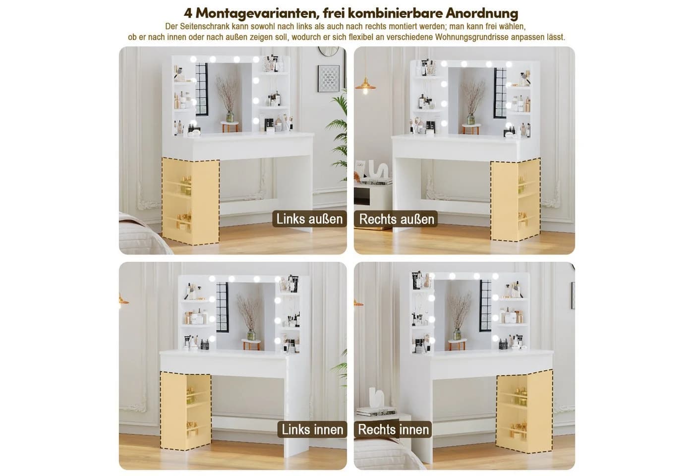 HOMALL Schminktisch mit LED-Beleuchtung und USB-Anschlüssen Weiß - Bild 5