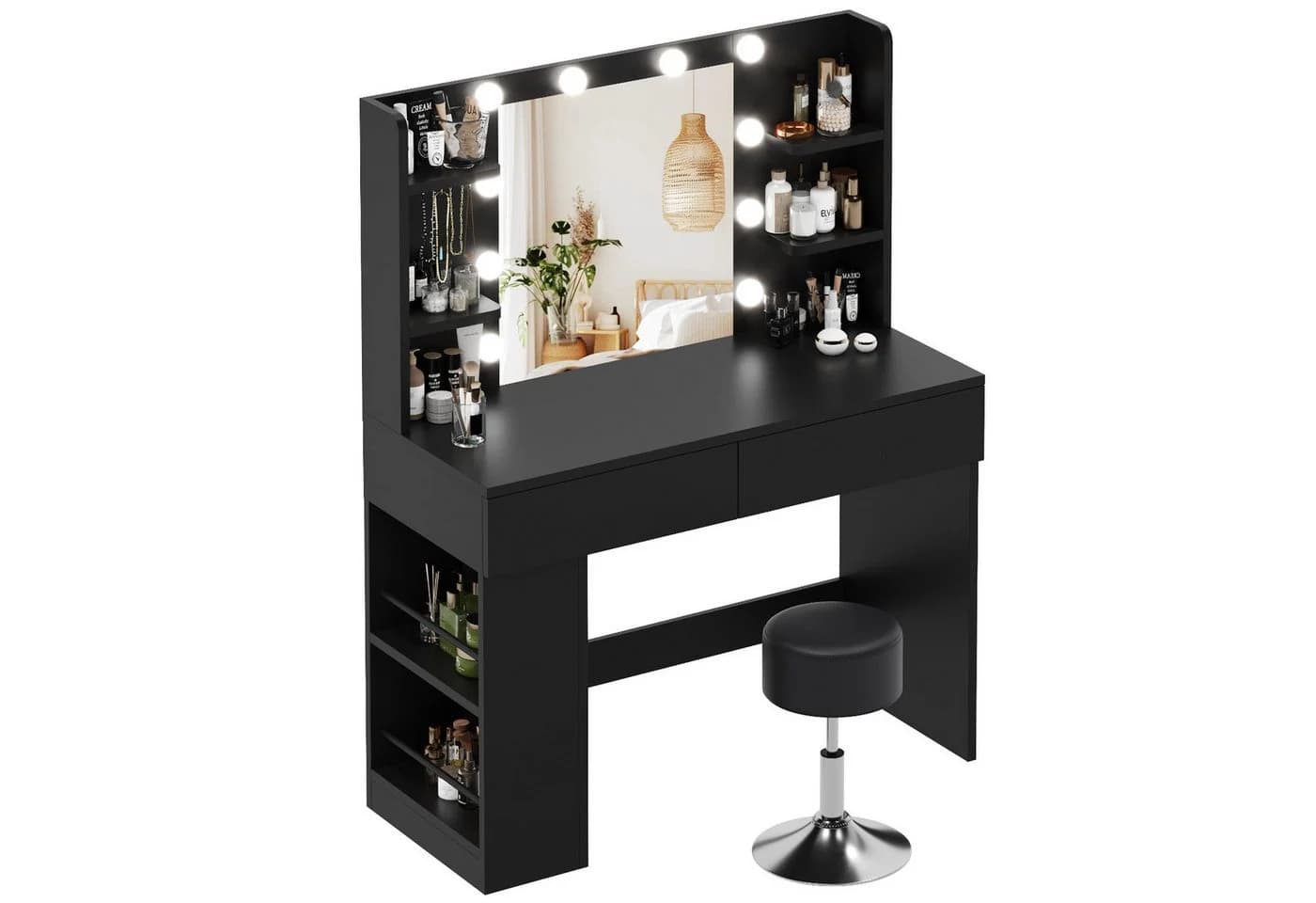 HOMALL Schminktisch mit LED-Beleuchtung, Schwarz/Weiß, 90x40x137 cm