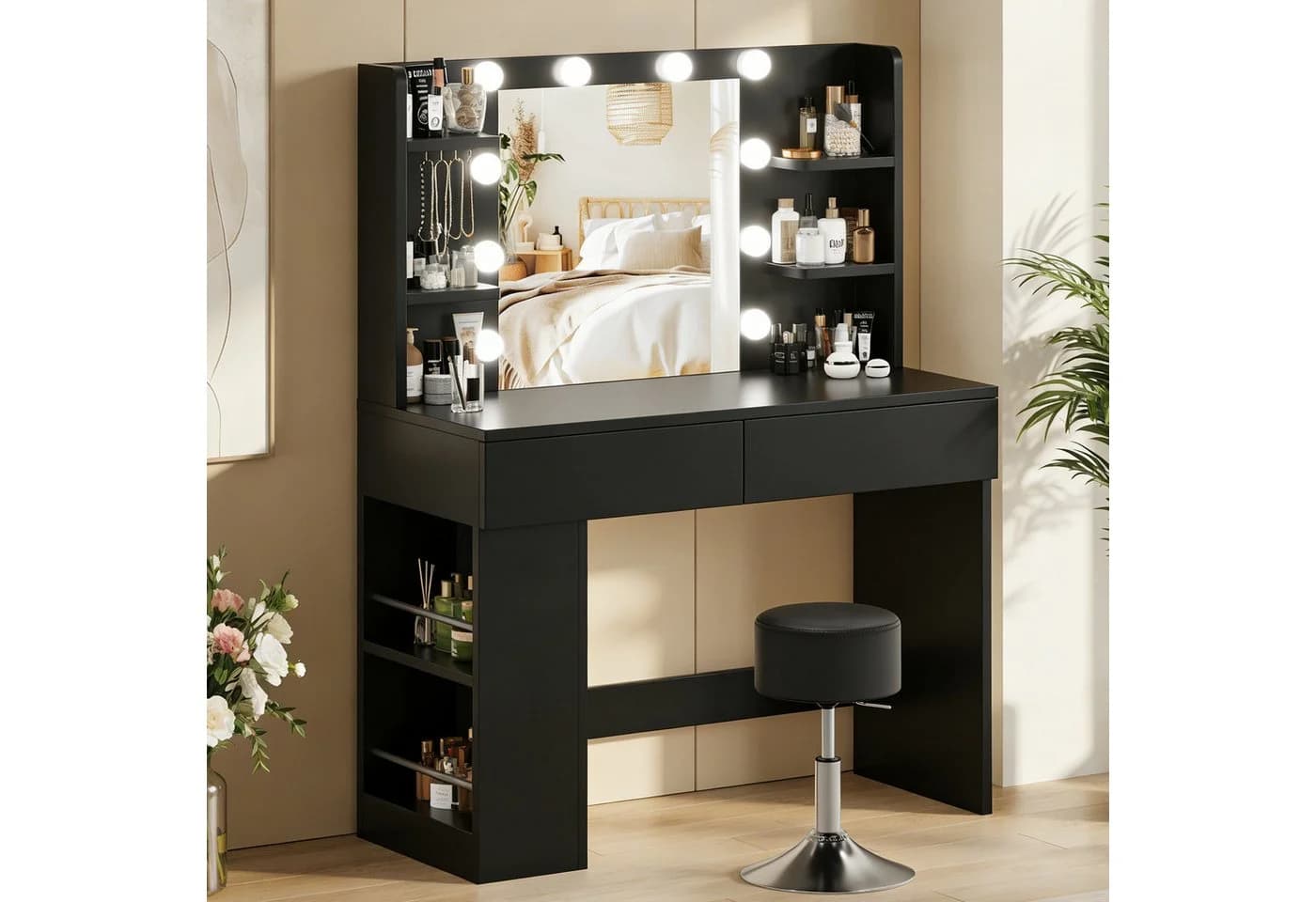 HOMALL Schminktisch mit LED-Beleuchtung, Schwarz/Weiß, 90x40x137 cm - Bild 3