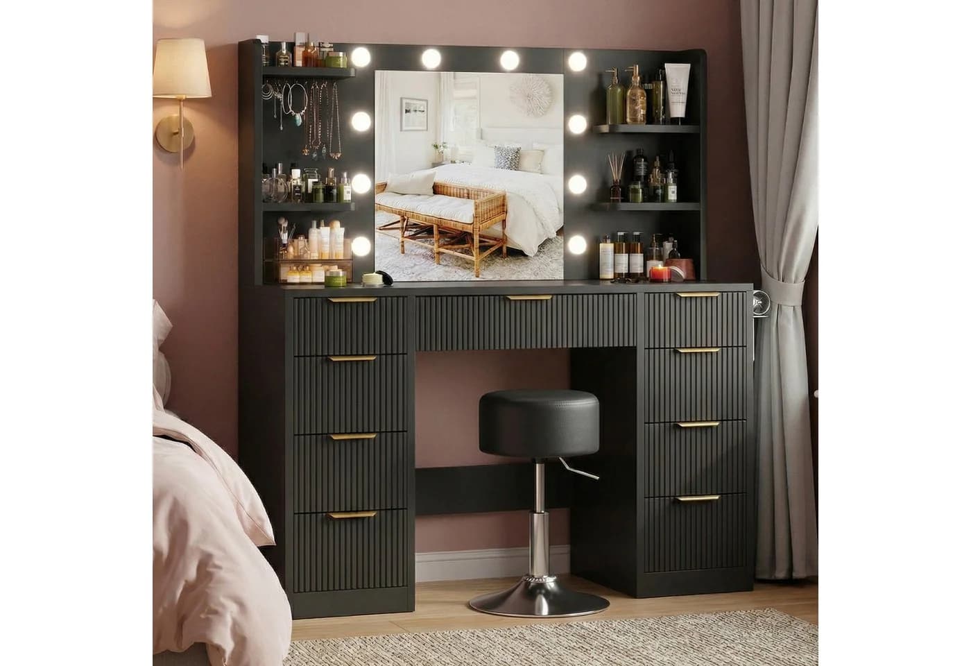 HOMALL Schminktisch mit LED-Beleuchtung & Spiegel - Bild 2