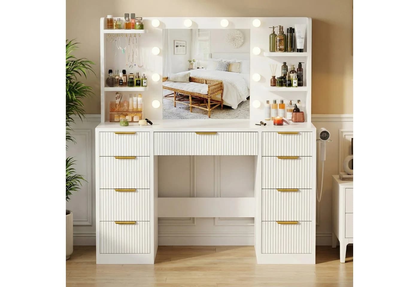 Furnicopia Schminktisch mit LED-Beleuchtung, 7 Schubladen & Stromversorgung - Bild 2