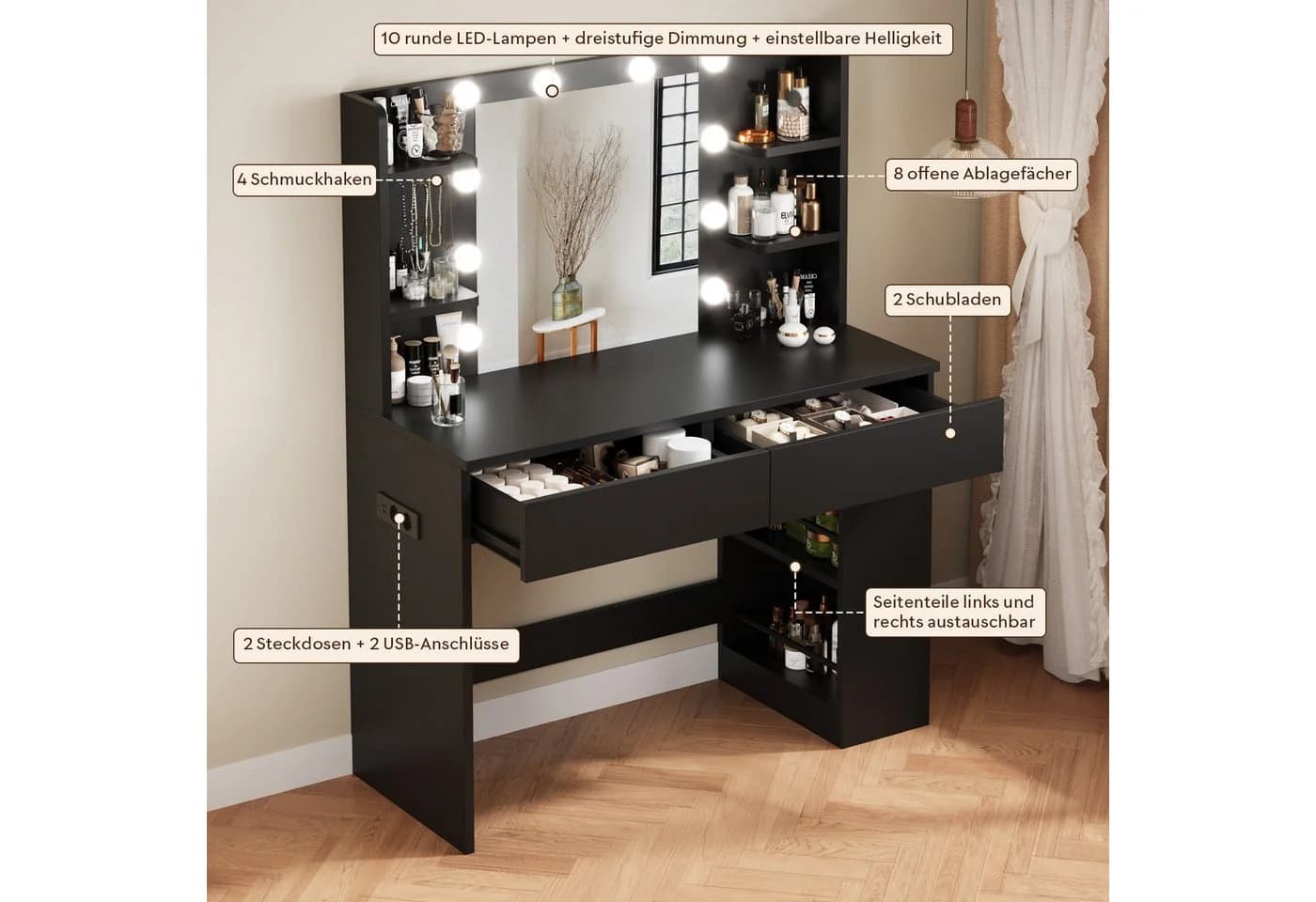 Furnicopia Schminktisch mit LED-Beleuchtung und Stauraum - Bild 4