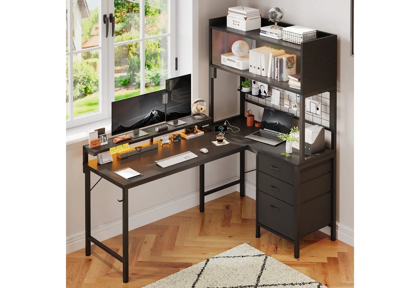 HOMALL L-förmiger Gaming-Schreibtisch mit LED, Regal & Steckdose - Bild 2