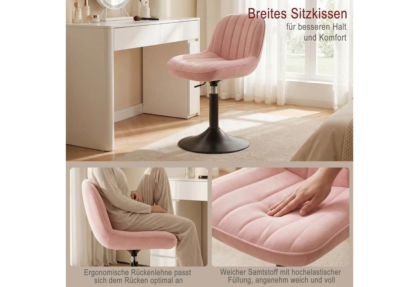 HOMALL Barhocker Höhenverstellbar Grau/Rosa/Weiß 360° Drehbar - Bild 3
